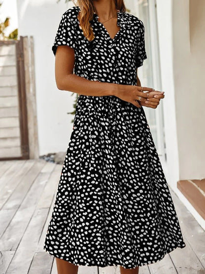 VierraSol | Vestido Midi de Camisa con Estampado para Mujer y Cintura Ajustable