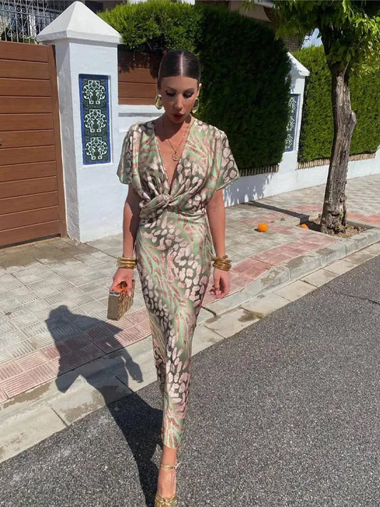 VierraSol | Vestido Midi de Mujer con Escote en V y Detalle de Nudo