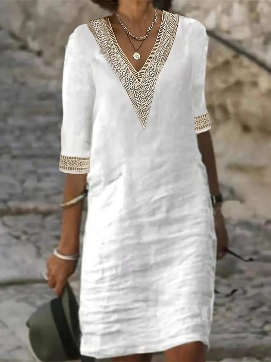 VierraSol | Vestido Midi de Mujer con Escote en V y Encaje