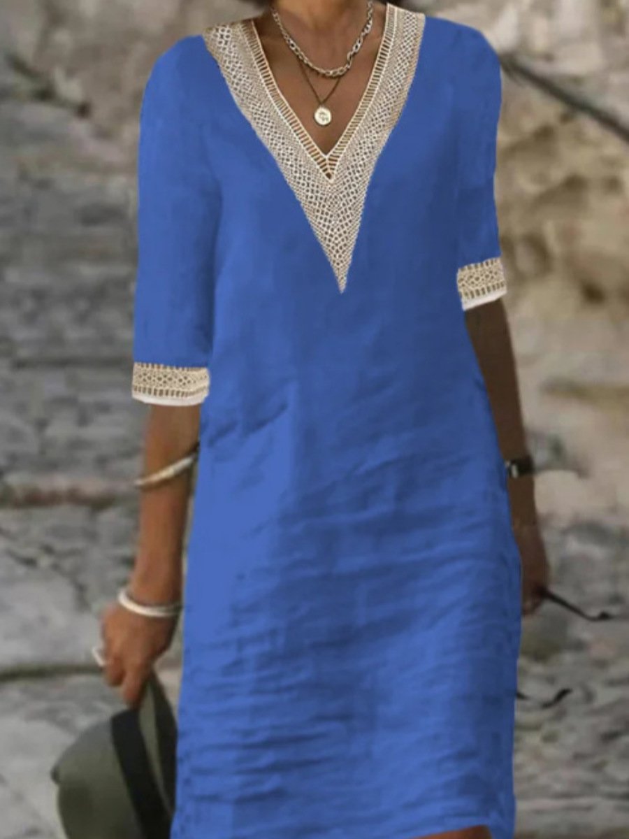 VierraSol | Vestido Midi de Mujer con Escote en V y Encaje