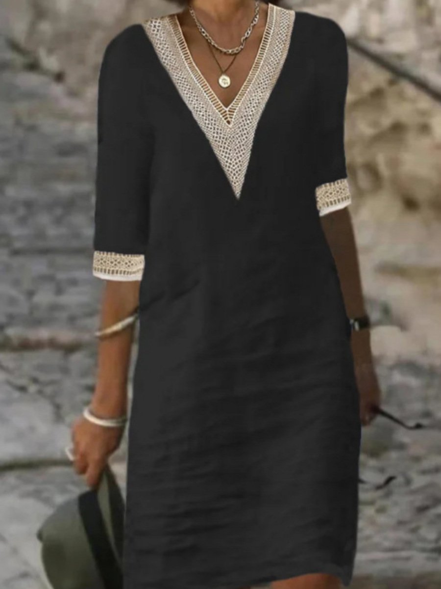 VierraSol | Vestido Midi de Mujer con Escote en V y Encaje