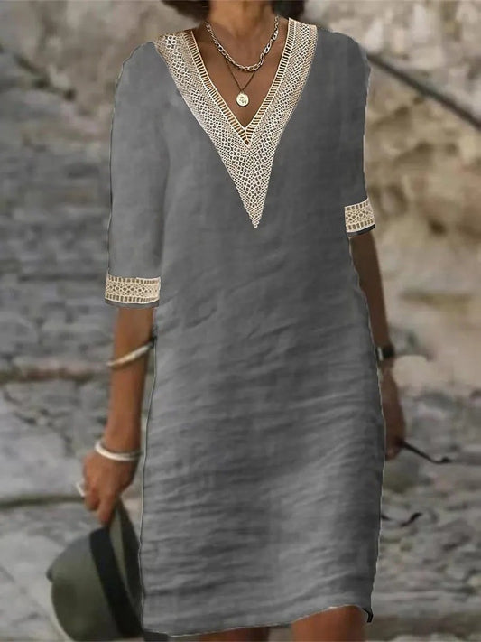 VierraSol | Vestido Midi de Mujer con Escote en V y Encaje
