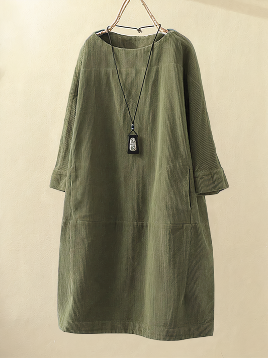 VierraSol | Vestido Midi de Pana para Mujer con Bolsillos