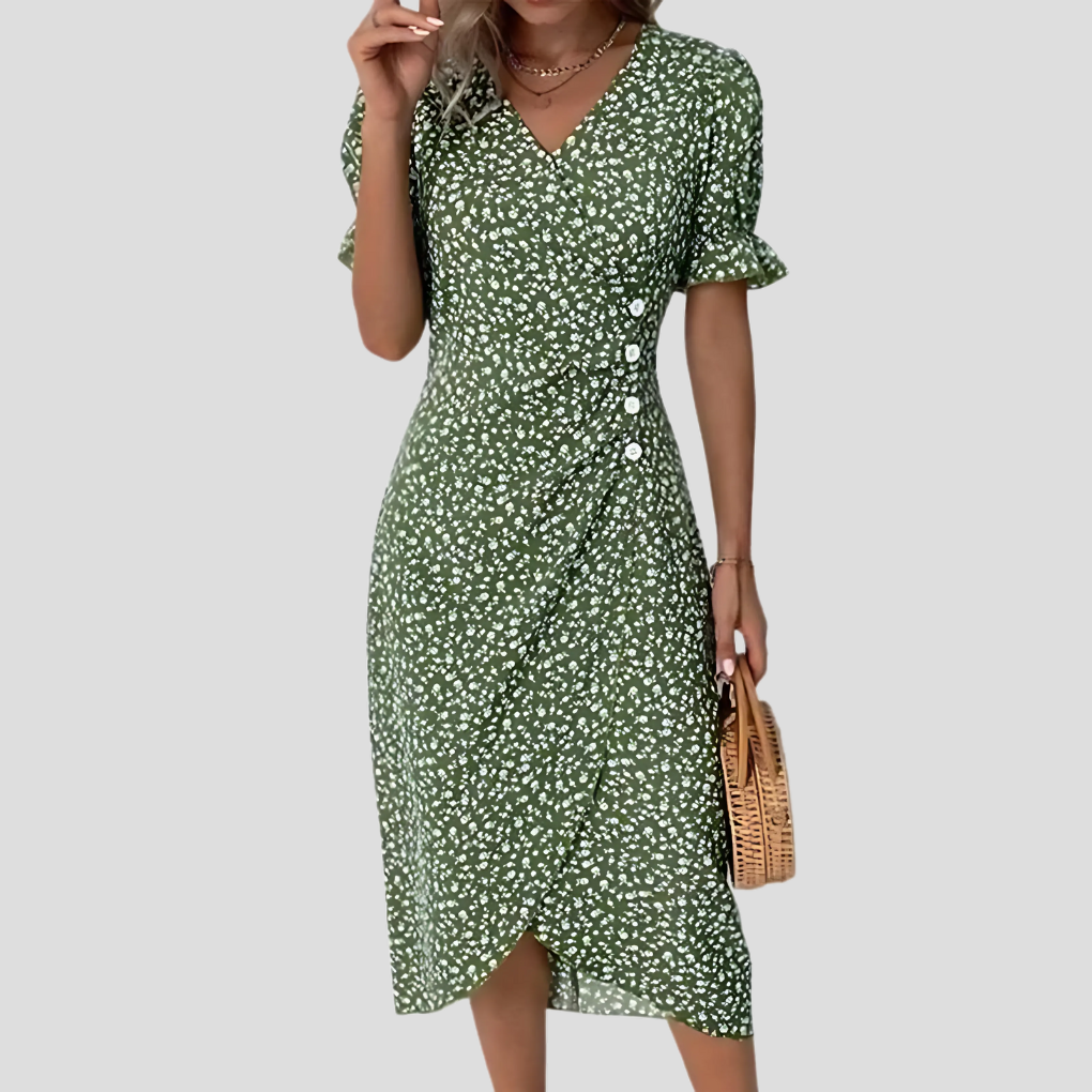 VierraSol | Vestido Midi Envolvente para Mujer con Estampado Floral