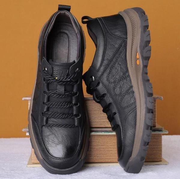 VierraSol | Zapatos Casuales para Hombre Cosidos a Mano | Cuero de Vaca Genuino | Diseño de Soporte Trifásico Ortopédico | Suela de Goma Antideslizante | Repelente al Agua y Transpirable | Negro y Marrón