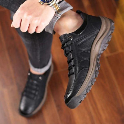 VierraSol | Zapatos Casuales para Hombre Cosidos a Mano | Cuero de Vaca Genuino | Diseño de Soporte Trifásico Ortopédico | Suela de Goma Antideslizante | Repelente al Agua y Transpirable | Negro y Marrón