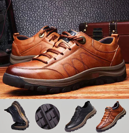 VierraSol | Zapatos Casuales para Hombre Cosidos a Mano | Cuero de Vaca Genuino | Diseño de Soporte Trifásico Ortopédico | Suela de Goma Antideslizante | Repelente al Agua y Transpirable | Negro y Marrón