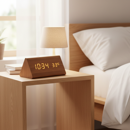 WOODSENSE – Reloj de Madera LED con Control por Voz para una Exhibición de Tiempo Elegante