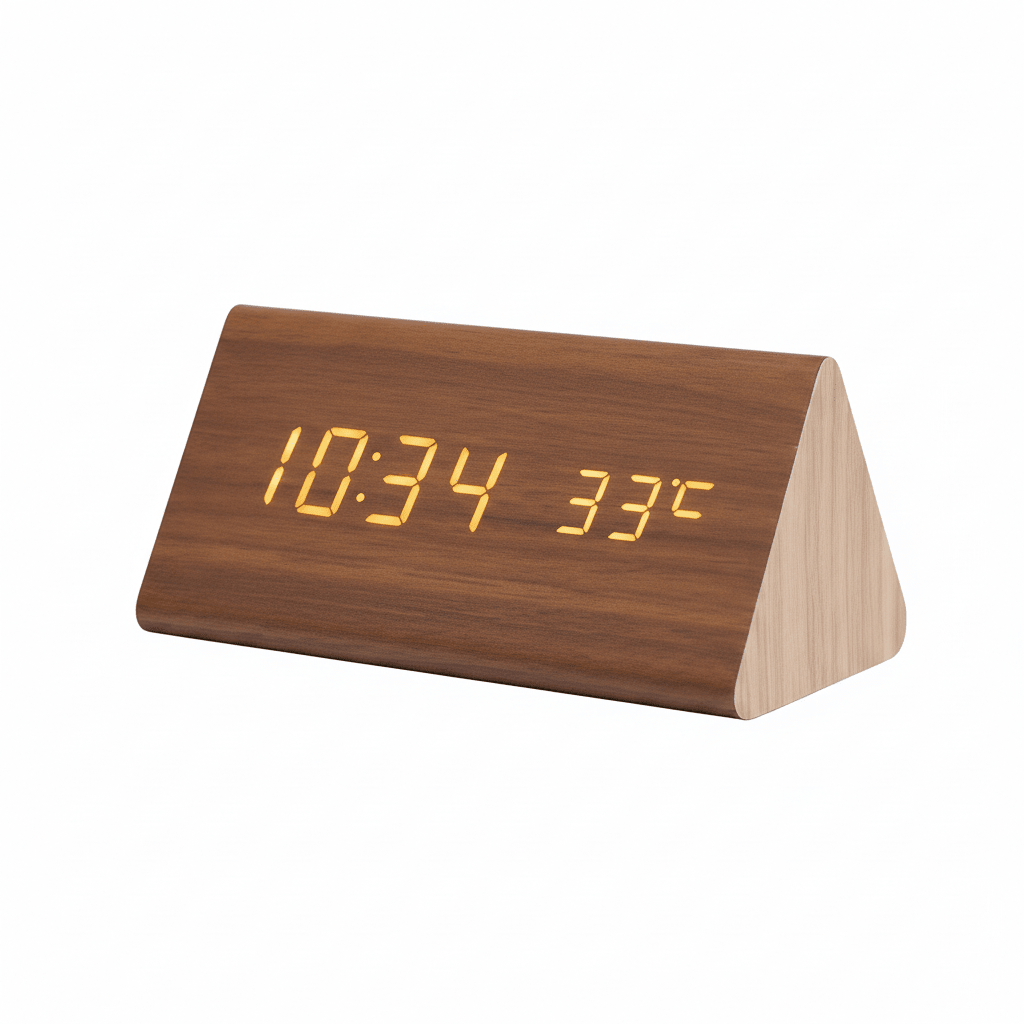 WOODSENSE – Reloj de Madera LED con Control por Voz para una Exhibición de Tiempo Elegante