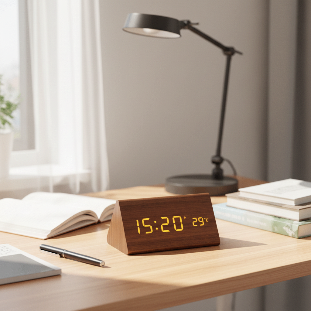 WOODSENSE – Reloj de Madera LED con Control por Voz para una Exhibición de Tiempo Elegante