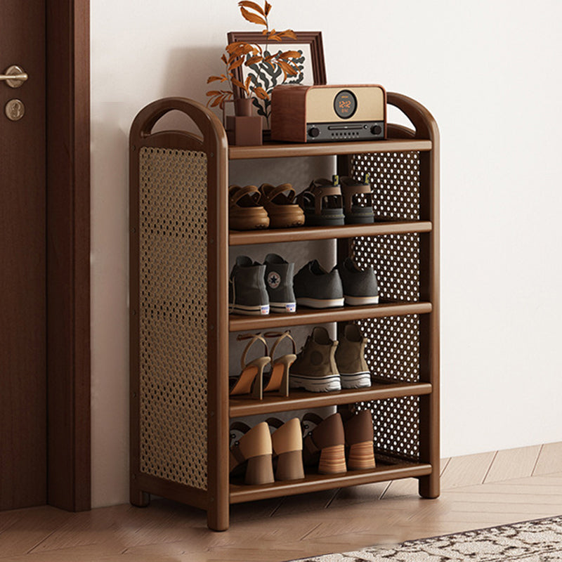 Zapatero estantería rectangular de bambú, ratán PE y MDF de 5/6 niveles, estilo tradicional vintage para recibidor y salón