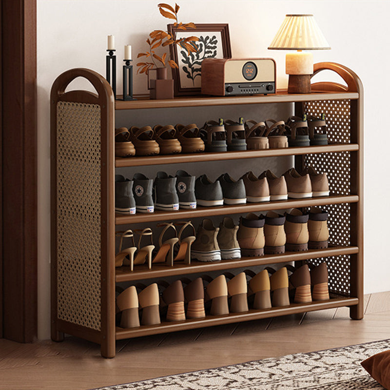 Zapatero estantería rectangular de bambú, ratán PE y MDF de 5/6 niveles, estilo tradicional vintage para recibidor y salón