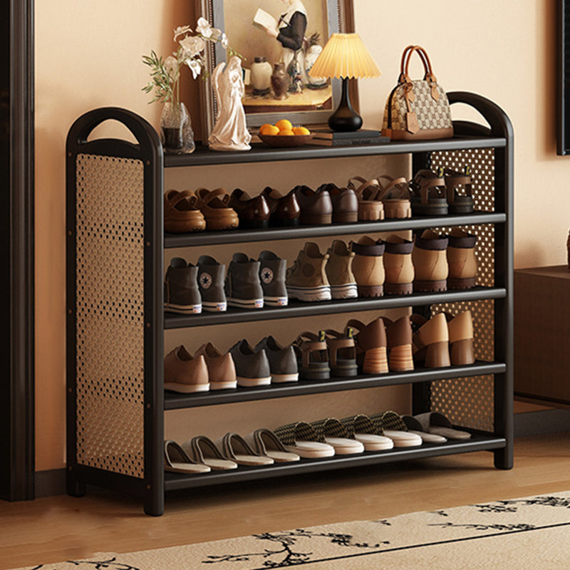 Zapatero estantería rectangular de bambú, ratán PE y MDF de 5/6 niveles, estilo tradicional vintage para recibidor y salón