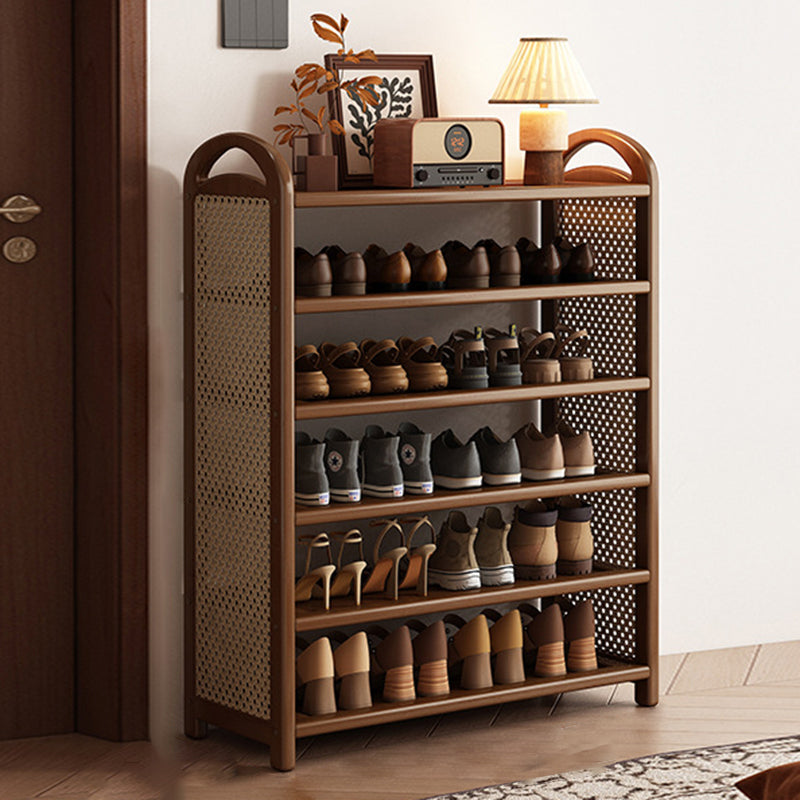 Zapatero estantería rectangular de bambú, ratán PE y MDF de 5/6 niveles, estilo tradicional vintage para recibidor y salón