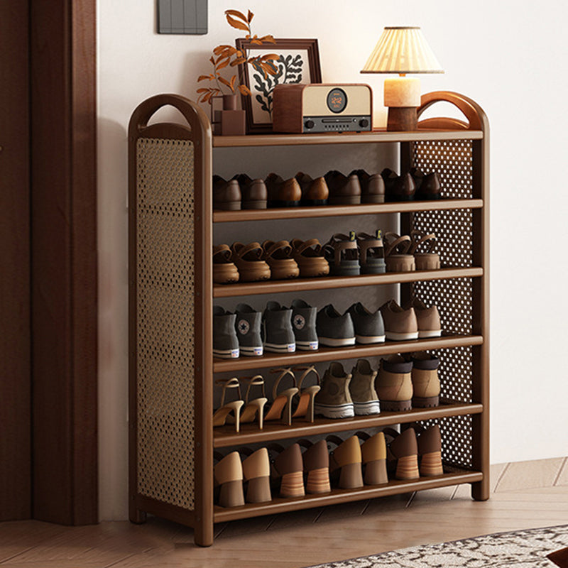 Zapatero estantería rectangular de bambú, ratán PE y MDF de 5/6 niveles, estilo tradicional vintage para recibidor y salón