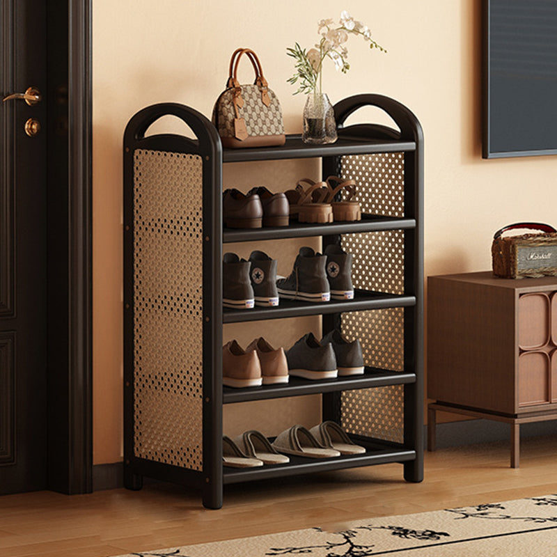 Zapatero estantería rectangular de bambú, ratán PE y MDF de 5/6 niveles, estilo tradicional vintage para recibidor y salón