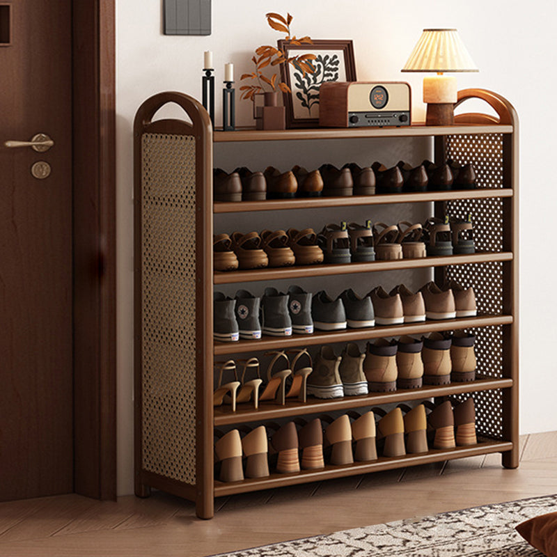 Zapatero estantería rectangular de bambú, ratán PE y MDF de 5/6 niveles, estilo tradicional vintage para recibidor y salón