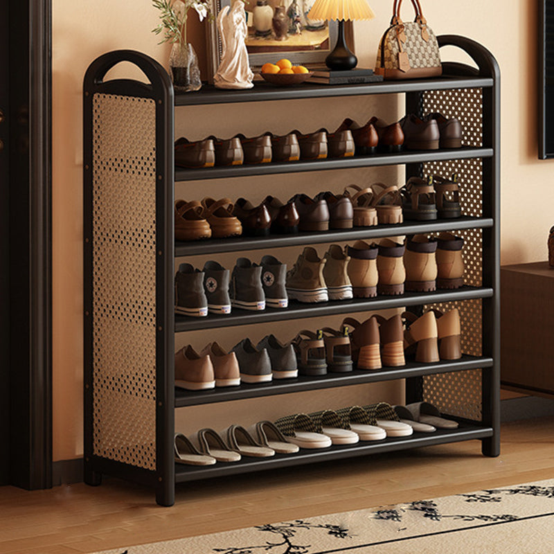 Zapatero estantería rectangular de bambú, ratán PE y MDF de 5/6 niveles, estilo tradicional vintage para recibidor y salón