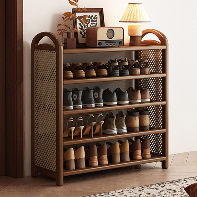 Zapatero estantería rectangular de bambú, ratán PE y MDF de 5/6 niveles, estilo tradicional vintage para recibidor y salón