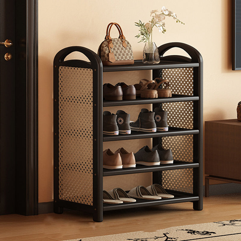 Zapatero estantería rectangular de bambú, ratán PE y MDF de 5/6 niveles, estilo tradicional vintage para recibidor y salón