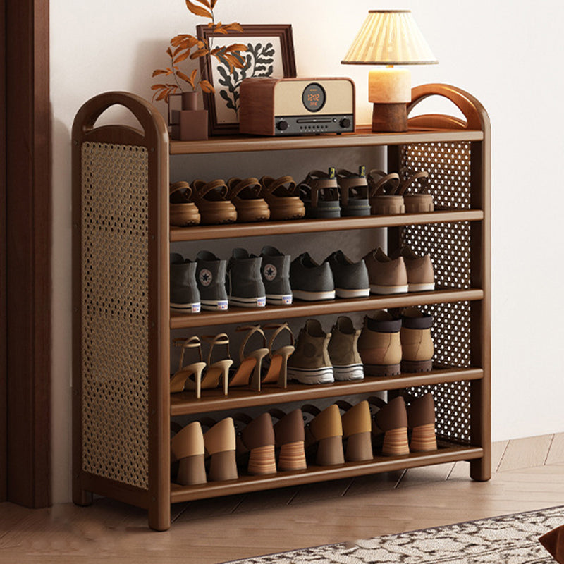 Zapatero estantería rectangular de bambú, ratán PE y MDF de 5/6 niveles, estilo tradicional vintage para recibidor y salón