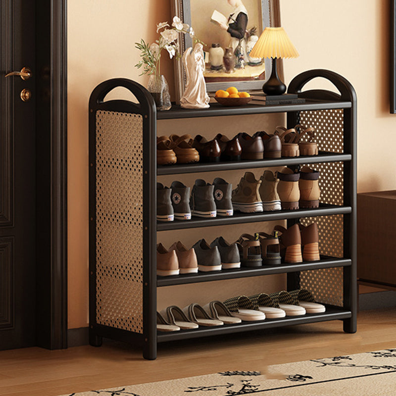 Zapatero estantería rectangular de bambú, ratán PE y MDF de 5/6 niveles, estilo tradicional vintage para recibidor y salón