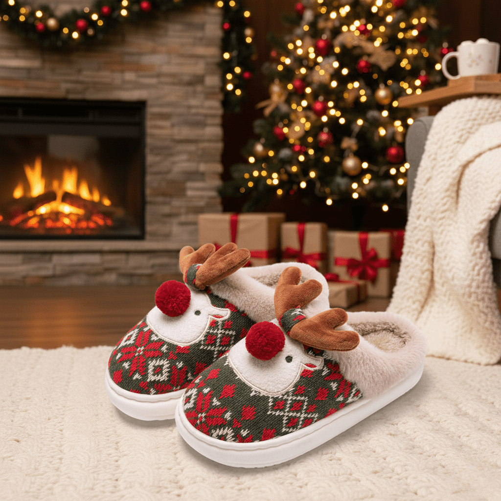 Zapatillas de estar por casa navideñas unisex con diseño bordado