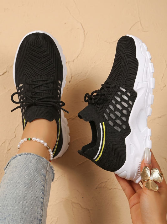 Zapatillas deportivas ortopédicas de malla con cordones y suela gruesa para mujer