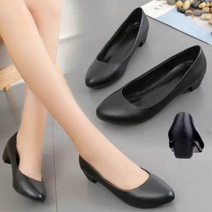 Zapatos de tacón ortopédicos elegantes negros para mujer con soporte amortiguado