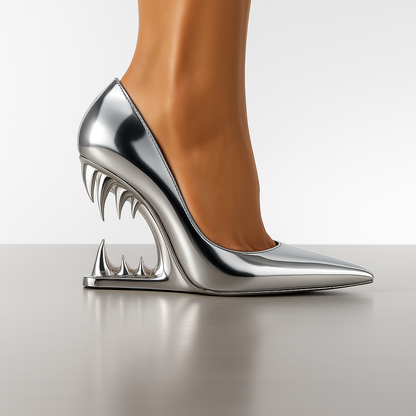 Zapatos de tacón para mujer con tacón esculpido en forma de colmillo