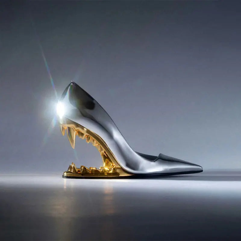 Zapatos de tacón para mujer con tacón esculpido en forma de colmillo