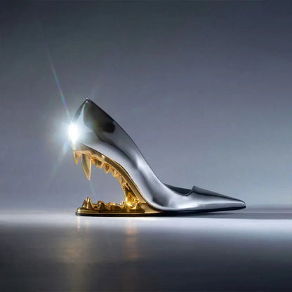 Zapatos de tacón para mujer con tacón esculpido en forma de colmillo