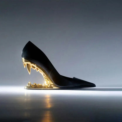 Zapatos de tacón para mujer con tacón esculpido en forma de colmillo