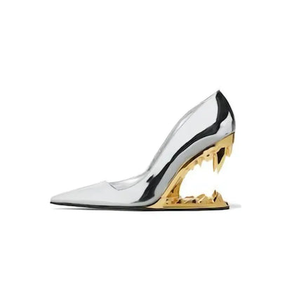 Zapatos de tacón para mujer con tacón esculpido en forma de colmillo