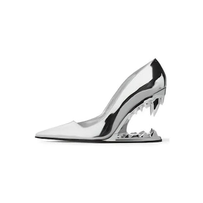 Zapatos de tacón para mujer con tacón esculpido en forma de colmillo