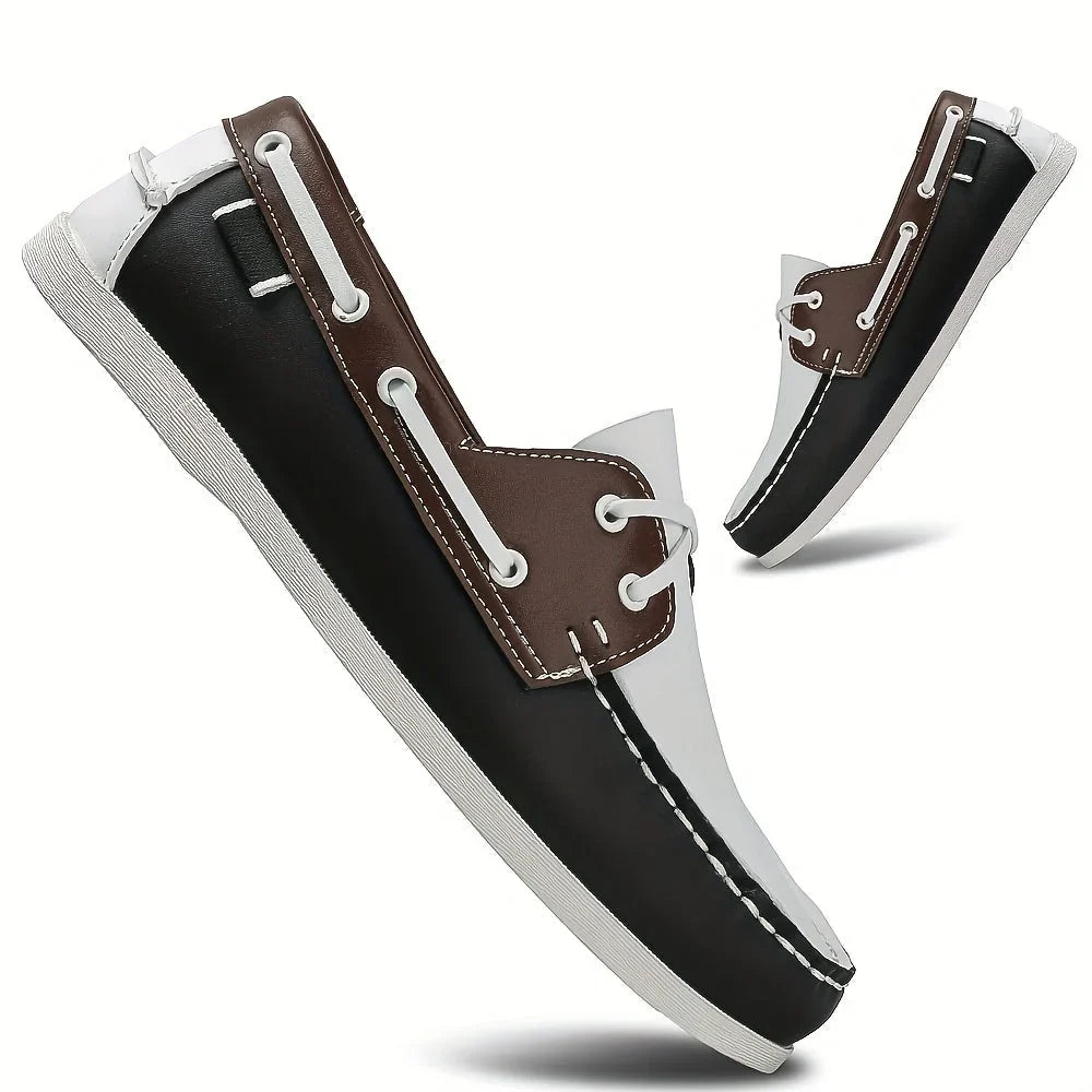 Zapatos náuticos para hombre con punta redonda y detalles de cordones