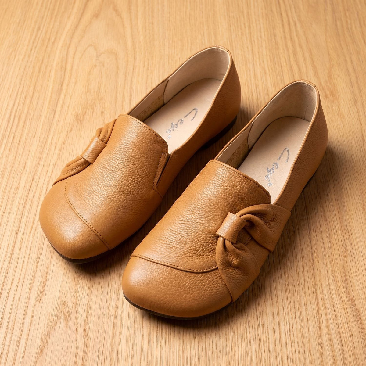 Zapatos planos ortopédicos de cuero para mujer sin cordones con detalle de lazo