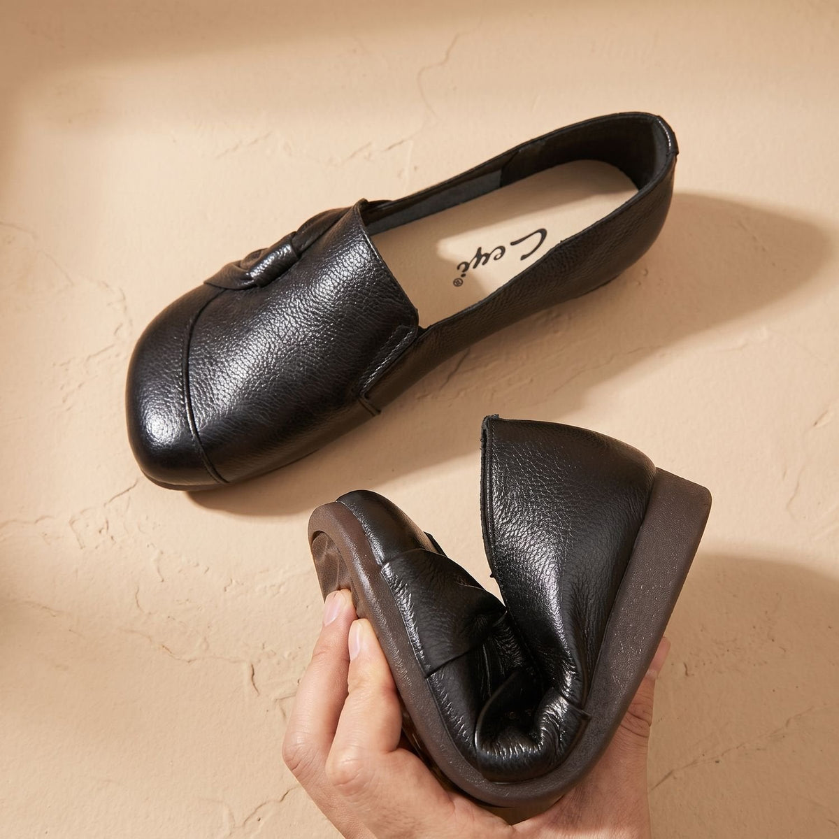 Zapatos planos ortopédicos de cuero para mujer sin cordones con detalle de lazo