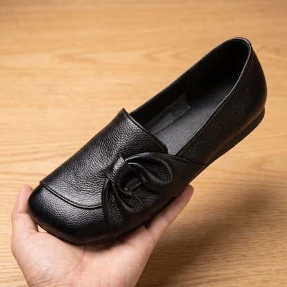 Zapatos planos ortopédicos de cuero para mujer sin cordones con detalle de lazo