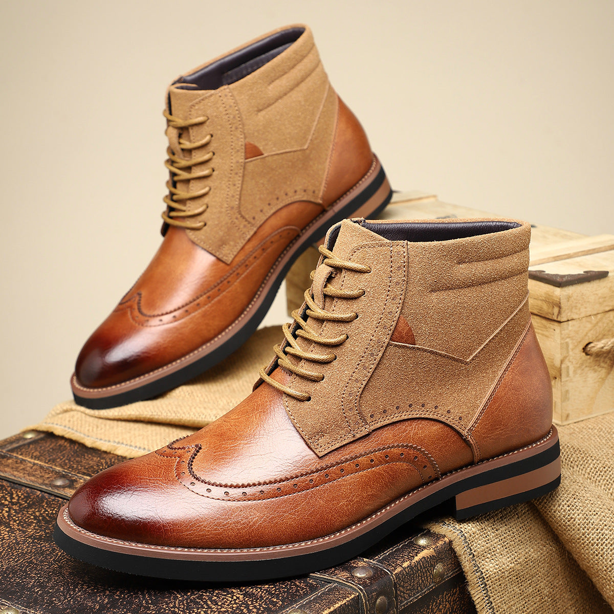 Zapatos wingtip de piel para hombre