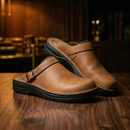Zuecos de piel sin cordones para mujer